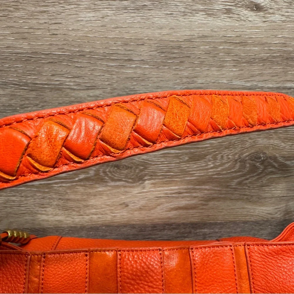 Hobo Ellis Shoulder Bag In Koi Orange Red Pebbled Leather‎ Braided Strap Slouchy